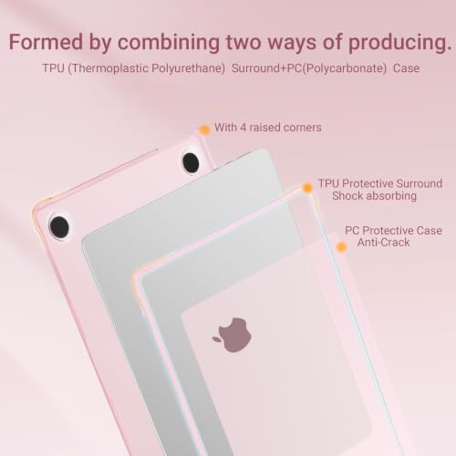 MOSISO Compatible with MacBook Air 13 inch Case M5 2026 M4 M3 M2 2025-2022 | TPU Bumper Hard Shell&Puffy Sleeve Bag&Keyboard Skin&Webcam Cover&Screen Film for MacBook Air 13.6 inch Case, Pink - color: Pink