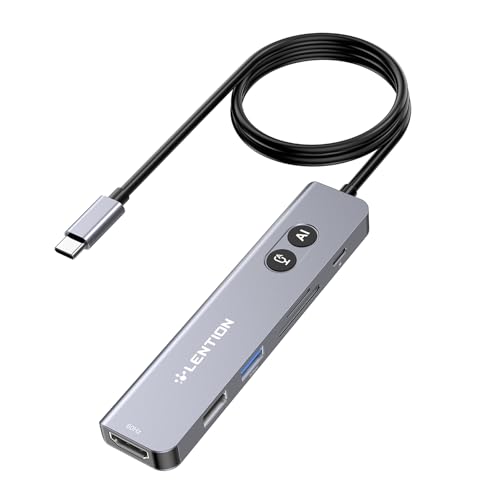 LENTION CA18 Multi-AI USB C Hub, Real-Time Voice-to-Text Typing, 2ft Cable | All-in-one GoStar AI System, Stable Driver 3.0, 4K@60Hz HDMI, 100W PD, for MacBook Pro/Air, Mac, Surface, Chromebook - color: Light Gray