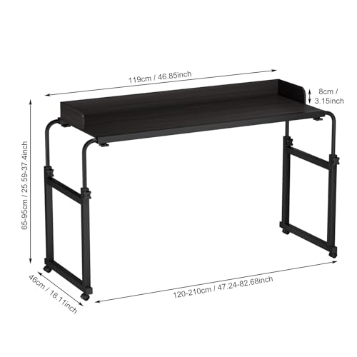 Adjustable Height Overbed Table, Rolling Overbed Bedside Desk with Raised Baffle and Spacious Desktop, Over BedTable with Wheels for Home Office Bedroom Hospital Use (Black Premium Version) - color: Black Premium Version