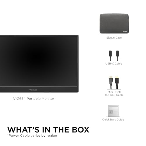 ViewSonic VX1654 16 Inch 1080p Portable Gaming Monitor, IPS Display with 144Hz for Smooth Mobile Workspaces and Fast-Action Gaming, Built-in Stand, 60W USB-C, and Mini HDMI Inputs - size: 16-Inch 144Hz