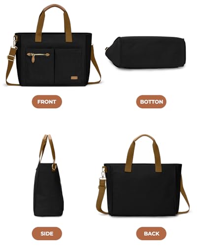 Tuwubi Canvas Tote Bag for Women, Large Tote Bag with Zipper & Compartments for Travel Work College Teacher Nurse - color: Black