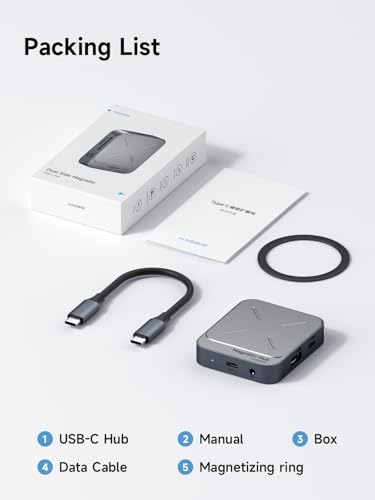 Hagibis Magnetic USB C Hub with Magsafe for iPhone 17 16 15 Pro Max, 7 in 1 Type-C Docking Station 4K@60Hz HDMI SD3.0 TF3.0 Card Solt 100W PD 10Gbps USB-C AUX for MacBook Pro Air, iPad Pro (TC100)