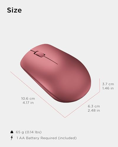 Lenovo 530 Full Size Wireless Computer Mouse for PC, Laptop, Computer with Windows - 2.4 GHz Nano USB Receiver - Ambidextrous Design - 12 Months Battery Life - Cherry Red - color: Cherry Red