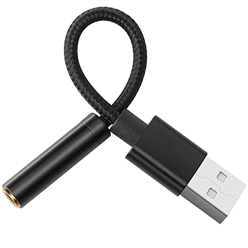 USB to 3.5mm Jack Audio Adapter, USB to Headphone Jack Adapter Cable with TRRS 4-Pole Mic-Supported, External Stereo Sound Card for Headphone, Mac, PS4, PC, Laptop, Desktops