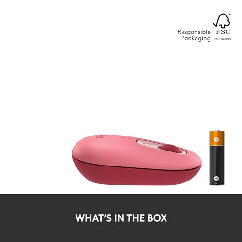 Logitech POP Mouse Compact and Portable Wireless - Heartbreaker Rose | Compact, portable, programmable buttons, quiet clicks, easy-switch up to 3 devices, for laptop, tablet, PC - color: Heartbreaker Rose
