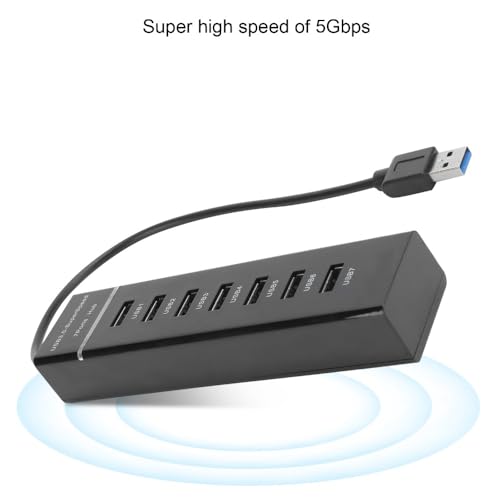 USB 3.0 Hub 7 Port – High Speed 5Gbps Data Transfer Hub Splitter with Blue LED Indicator, DC 5V Power Adapter for Laptop PC