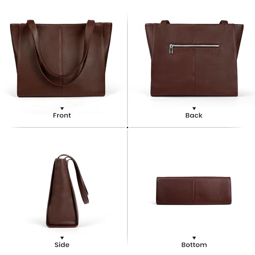 befen Genuine Leather Tote Bag for Women Work Travel Leather Purse Handbags | Real Leather, Padded 14" Laptop Compartment, Multi-Pockets, Zipper, Tote Bag for Daily - color: Coffee