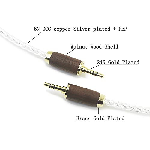 NewFantasia 3.5 mm Male to Male Stereo Audio Cable Headphone Audio Adapter 8 Cores 6N OCC Copper Single Crystal Silver Plated Walnut Wood Shell AUX Cord 3.5mm to 3.5mm Male 15cm/5.9inch