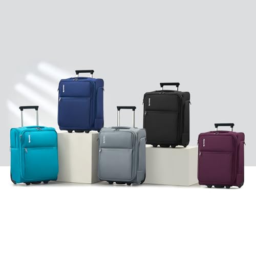 Hanke Underseat Carry On Luggage with Wheels, 17 Inch Rolling Bag, Blue | Fits 15.6 Inch Laptop, Shoe Bag Included, Small Suitcase, Softside, Trolley Sleeve, Water-Resistant, 30L Personal Item - color: Blue, size: 17 Inch Underseat Plus