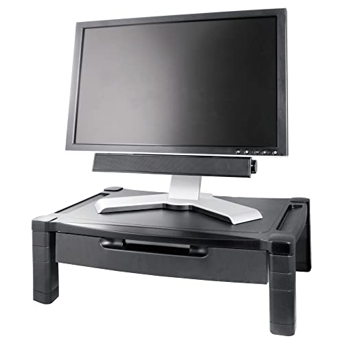 Kantek Wide Deluxe Two-Level Monitor Stand With Drawer, 20" X 13.25" X 3" To 6.5", Black, Supports 50 Lbs - style: Wide Single Level with Drawer