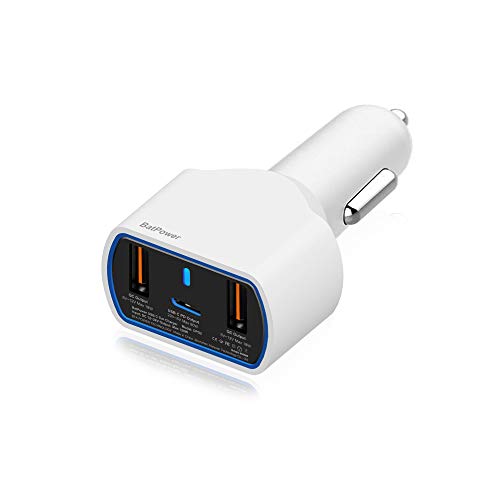 BatPower CPD2 High Power Delivery 120W USB-C Laptop Car Charger Compatible with New MacBook Pro Air USB C Laptop HP Dell Razer Surface Vehicle Charger DC 12v-24v auto Power Supply with Dual USB QC - color: White