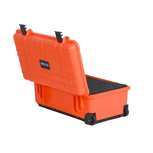 MEIJIA All Weather Rolling Waterproof Protective Case, Hard Camera Case,Dry Case with Retractable Pull Handle and Wheels,Foam Inserted,22 x13.81x9inches (Orange) - color: Orange