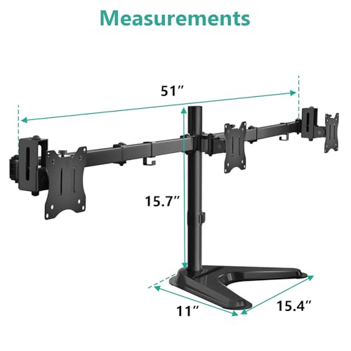 WALI Freestanding Triple Monitor Stand for 13-27 inch Screens,22lbs per Arm | Articulating 3 Monitor Desk Mount, Full Motion with Tilt, Swivel, Rotation, C-Clamp & Grommet Base, VESA 75/100mm (MF003N) - size: Triple, style: Steel Free Stand