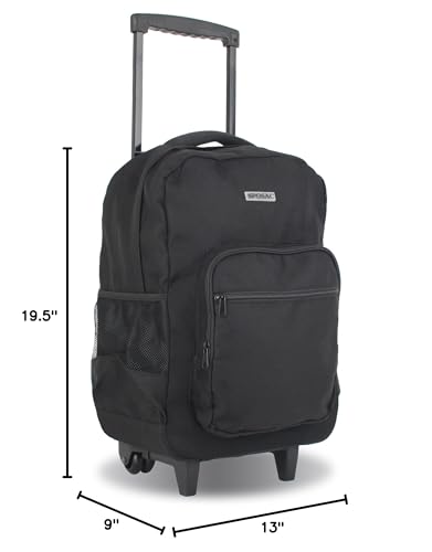Rolling Backpack for Women. Kids Roller Bag with Wheels. Wheeled Carry-On Luggage, Black - color: Black