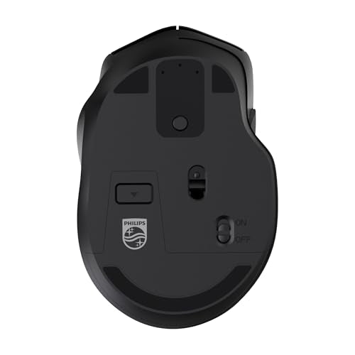 PHILIPS Wireless Mouse for Laptop, 2.4GHz & Bluetooth Computer Mouse for Small to Medium Hands, 5-Level Adjustable 4000 DPI High Precision, 6 Buttons, Silent Mouse for PC, Mac, Tablets