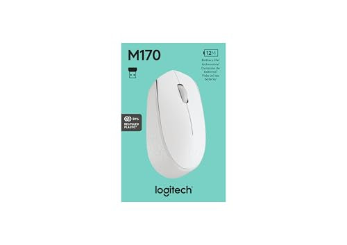 Logitech M170 Compact Ambidextrous 2.4 GHz Wireless Mouse - Off White | Ambidextrous mouse with 2.4 GHz USB-A Nano Receiver, Optical Tracking, 12-Months Battery Life, PC, Mac, Laptop compatible - color: White