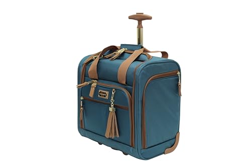 Steve Madden Designer 15 Inch Carry on Suitcase- Small Weekender Overnight Business Travel Luggage- Lightweight 2- Rolling Spinner Wheels Under Seat Bag for Women (Harlo Teal Blue) - color: Harlo Teal Blue