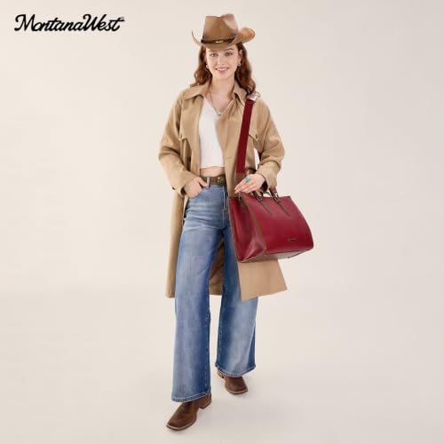 Montana West Laptop Tote Bag for Women 15.6 Inch Computer Bags Business Office Work Briefcase With Adjustable Shoulder Strap - color: Red