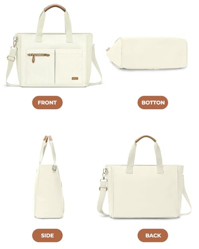 Tuwubi Canvas Tote Bag for Women, Large Tote Bag with Zipper & Compartments for Travel Work College Teacher Nurse - color: Beige