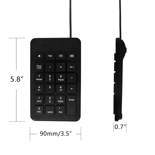 USB Numeric Keypad 23-Key 5FT Cable Plug & Play Portable | Plug & Play, Portable for Office/Home/Travel, Fast Data Entry