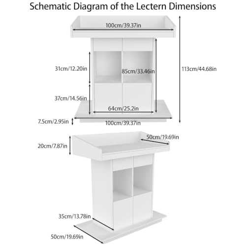 Podium Stand, Podium with Wheels, Floor Standing Speaking Poidum Lectern Stand, Church Pulpit with Storage, Office Wooden Reception Desk, Host Stand for School Conference | White - color: White