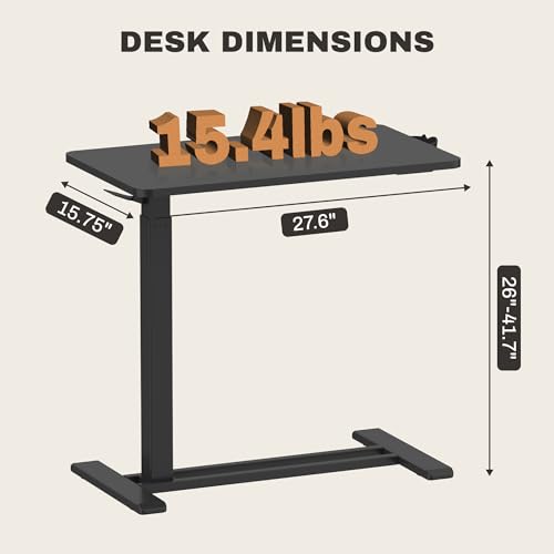 SANODESK 28''Pneumatic Adjustable Overbed Bedside Table with Hidden Casters | Medical Mobile Side End Table Laptop Computer Standing Desk Cart with Tray, Hospital and Home Use(27.6" W x 15.7" D,Black) - color: Black, size: Small