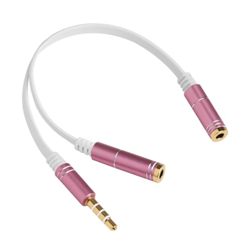 D & K Exclusives 3.5mm Headset Splitter Adapter 4-Pole Male to Dual 3.5mm Female Jack for Headphone Mic & Audio, Gold-Plated, Compatible with Laptop, PC, Tablet, Gaming, Smartphone – Rose Gold