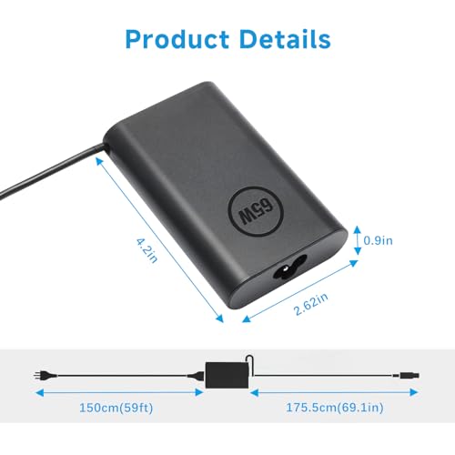 65W 45W 4.5mm Round Tip Slim Curved Laptop Charger Compatible with Dell Inspiron 15 14 13 17 3000 5000 7000, Vostro 14 15, Latitude 3490 3590, 19.5V 3.34A AC Adapter, Small Barrel Connector