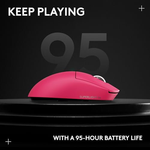 Logitech Pro X Superlight 2c Wireless Gaming Mouse 51g Compact - Magenta | 51g compact mini size, symmetrical shape, <8 kHz polling, 44K DPI, PowerPlay charging, USB-C, for PC/Mac - color: Magenta, size: Compact, style: Mouse