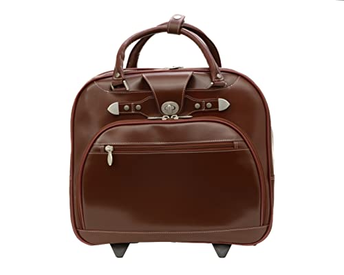 MCKLEIN REDWOOD, 15" Leather Wheeled Ladies' Laptop Briefcase - color: Red, size: 15.75"x5.5"x14"