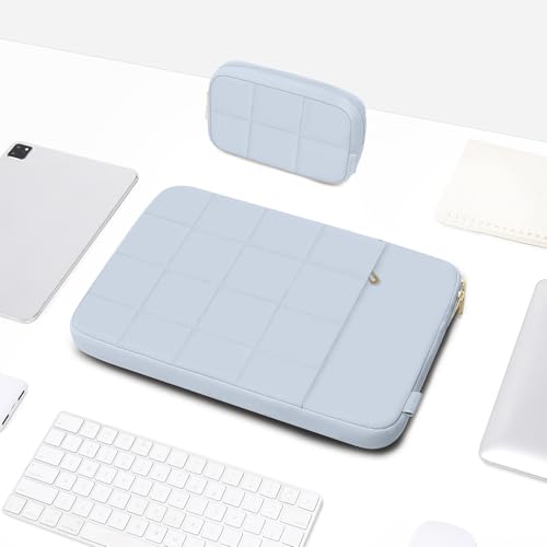 MOSISO Laptop Case 13.3 inch,13-13.3inch Puffy Laptop Sleeve, Baby Blue | Compatible with MacBook Air 13 13.6/Neo/Pro 13/Pro 14,HP Dell ASUS,Twelve Square Quilted Bag with Vertical Pocket&Small Case - color: Baby Blue, size: 13.3 inch