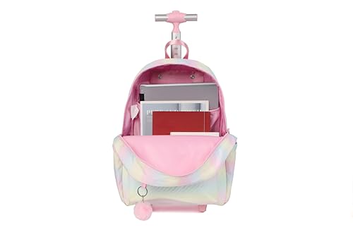 Rolling Backpack with Wheels School Trolley Laptop Bag with Lunch Box 3pc Set for women (PU PINK) - color: Pu Pink