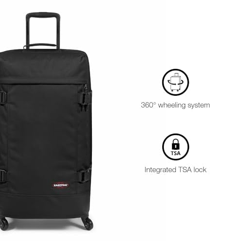 EASTPAK TRANS4 L – 80L Large Checked Luggage Bag, Two Compartments, TSA Lock, 360° Spinner Wheels, and Telescopic Handle, Black - color: Black, size: 80 Liter Checked Bag