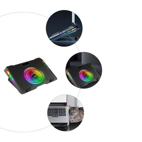 Adjustable RGB Laptop Cooler Stand with Quiet Fans and Five Levels Height Adjustment, Foldable Laptop Cooling Pad Heat Dissipation Rack with Plastic and Iron Mesh for Gaming