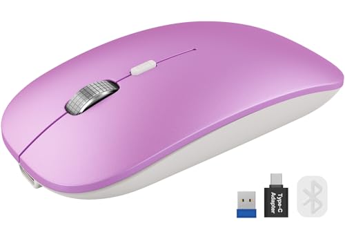 SABLUTE Bluetooth Mouse for Mac, Tri-Mode Silent Wireless Mouse, Orchid | Bluetooth 5.2 + 2.4GHz, Connect 3 Devices, Silent Click, USB-C Charging, 3 DPI Levels, MacBook, iPad & Windows Compatible - color: Orchid