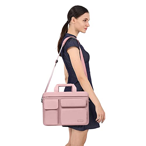 MOSISO Laptop Shoulder Bag 16 inch, 15-15.6 inch Computer Bag | Compatible with MacBook Pro 16 inch, HP, Dell, Lenovo with 2 Raised&1 Flapover&1 Horizontal Pocket&Handle&Belt, Pink - color: Pink, size: 16 inch