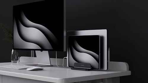 Dual Aluminum Vertical Laptop Stand Organizer, Sturdy Notebook Computer Holder Stand Compatible with New Liquid Retina XDR Apple MacBook Air/Pro/Neo, Mac mini & iPad Pro - Black - color: Black