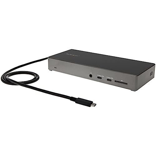 StarTech USB-C Triple 4K Dock with 100W PD, DP 1.4 DSC, 6-Port 10Gbps, GbE | Windows, Chrome, 2x DisplayPort 1.4, HDMI 2.0, SD 3.0 reader, 2x security K-Slots, Audio, Headset port - style: 2 x DP + HDMI|100W PD