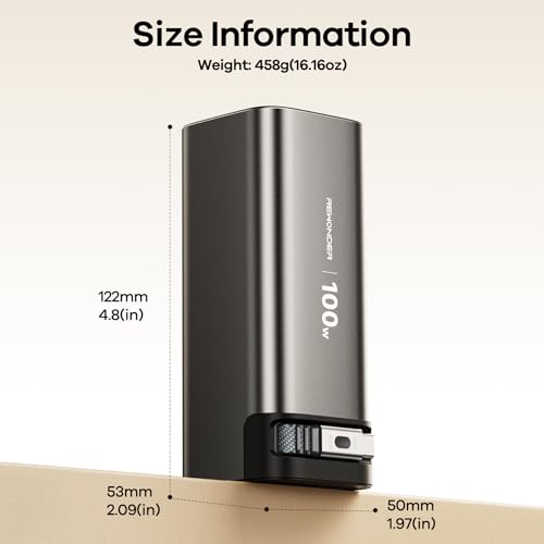 REWONDER 100W Power Bank Fast Charging 20000mAh with Built-in Retractable USB-C Cable, Portable Charger for MacBook Laptop, iPhone 17/16 Series, Samsung, TSA Approved for Air Travel - color: GalaxyGray