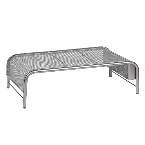 Mind Reader Monitor Stand, Ventilated Laptop Riser, Desktop Organizer, Side Storage, Metal Mesh, 20"L x 11.5"W x 5.5"H, Silver - color: Silver