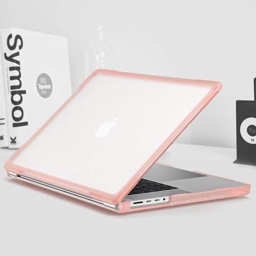 Batianda Ultimate Shockproof Case for MacBook Pro 14 Inch 2026-2021, Pink | Fits M5/M4/M3/M2/M1 Pro Max Chip Model, Heavy Duty Matte Translucent Rugged Protective Shell with Carbon Fiber Side Texture - color: X-Peach Pink