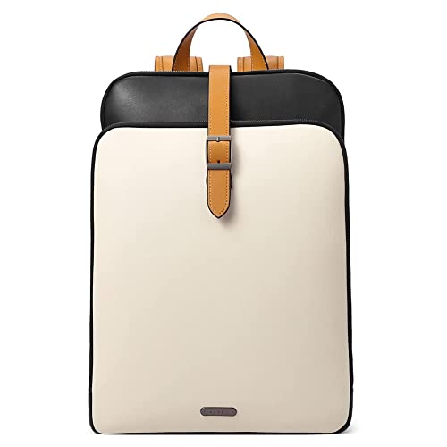 CLUCI Leather Backpack for Women, 15.6 inch Laptop Bag, Large Genuine Work Backpack Travel Back - color: 0-2 Beige With Yelow Fine Lines