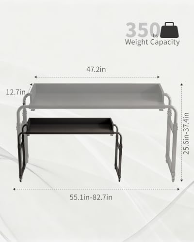 Saifu Overbed Table with Wheels, Black | Adjustable Height & Length, King & Queen Size Beds Bedtable, Rolling Standing Desk, For Working Reading Eating - color: Black