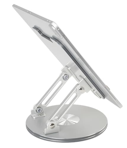 Desktop Tablet Stand with 360° Rotation & Height Adjustment – Heavy Duty Aluminum Alloy Tablet Holder for Desk, Compatible with iPad, Tablets, Laptops & Drawing Boards (4.5-14 inch, Silver)