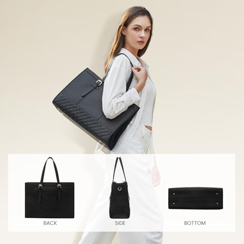 LOVEVOOK Women's 15.6inch Laptop Tote, PU Leather Computer Work Bag, office - color: Black, size: 15.6 inch