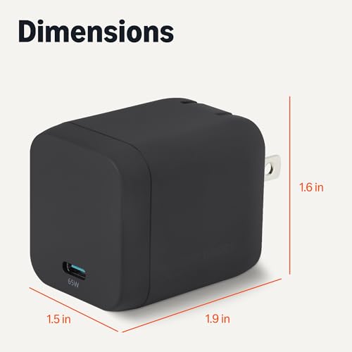 Amazon Basics 65W Fast Charging USB-C GaN Wall Charger, 1-Port PD 3.1, Compact with Foldable Plug for Laptops, Tablets, Phones, Black - color: Black, style: 65 W One Port