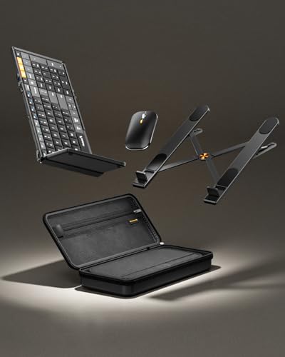 ProtoArc XKM01 CaseUp Foldable Bluetooth Keyboard Mouse Combo | Portable with Laptop Stand, Mobile Work Solution for On-the-Go, Compatible with Laptop PC Macbook, Windows Mac OS