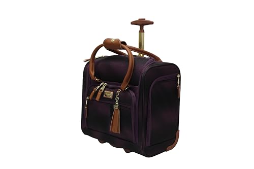 Steve Madden Designer 15 Inch Carry on Suitcase- Small Weekender Overnight Business Travel Luggage- Lightweight 2- Rolling Spinner Wheels Under Seat Bag for Women (Shadow Purple) - color: Shadow Purple
