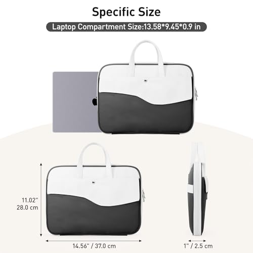 DTTO 14 Inch Laptop Sleeve Case, TSA Waterproof PU Leather Computer Carrying Case Shockproof Protective Laptop Bag with Handle for 13-14" MacBook HP Dell Lenovo ASUS Acer Chromebook, Black White - color: Balck White, size: 14 Inch