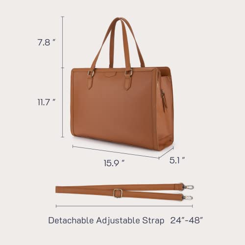 Missnine Laptop Tote Bag for Women 15.6 Inch Leather Work Bags Teacher Computer Purse Briefcase Handbag for Office, Travel - color: Brown
